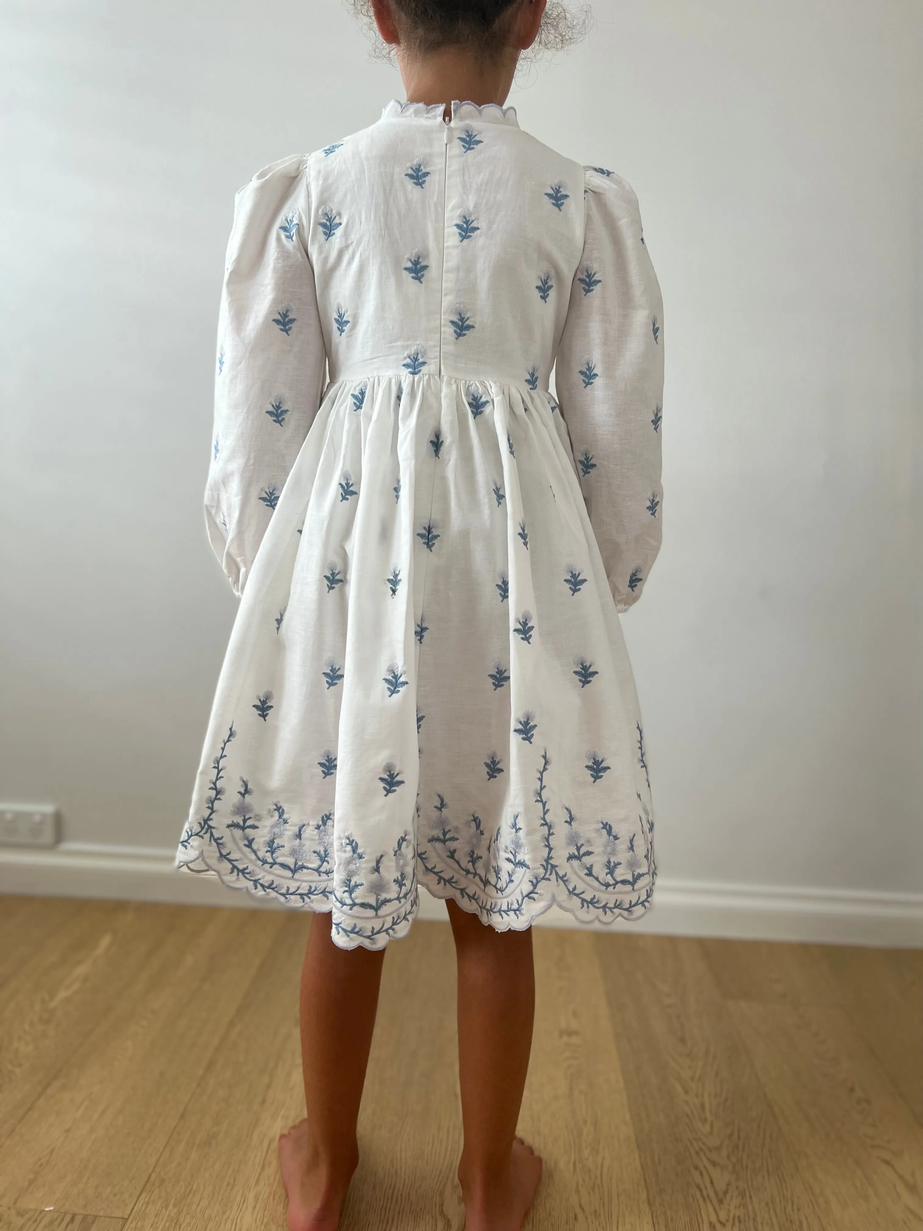 Petite Amalie Embroidered Rose Linen Dress