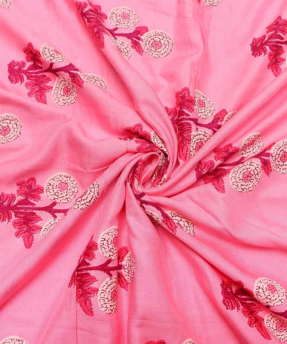Pink Colour Floral Print Rayon Fabric