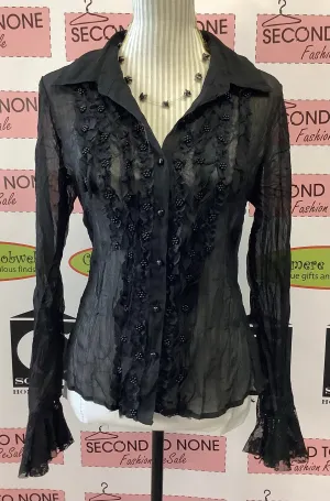 Point Zero Lace Accented Button Up Top (M)