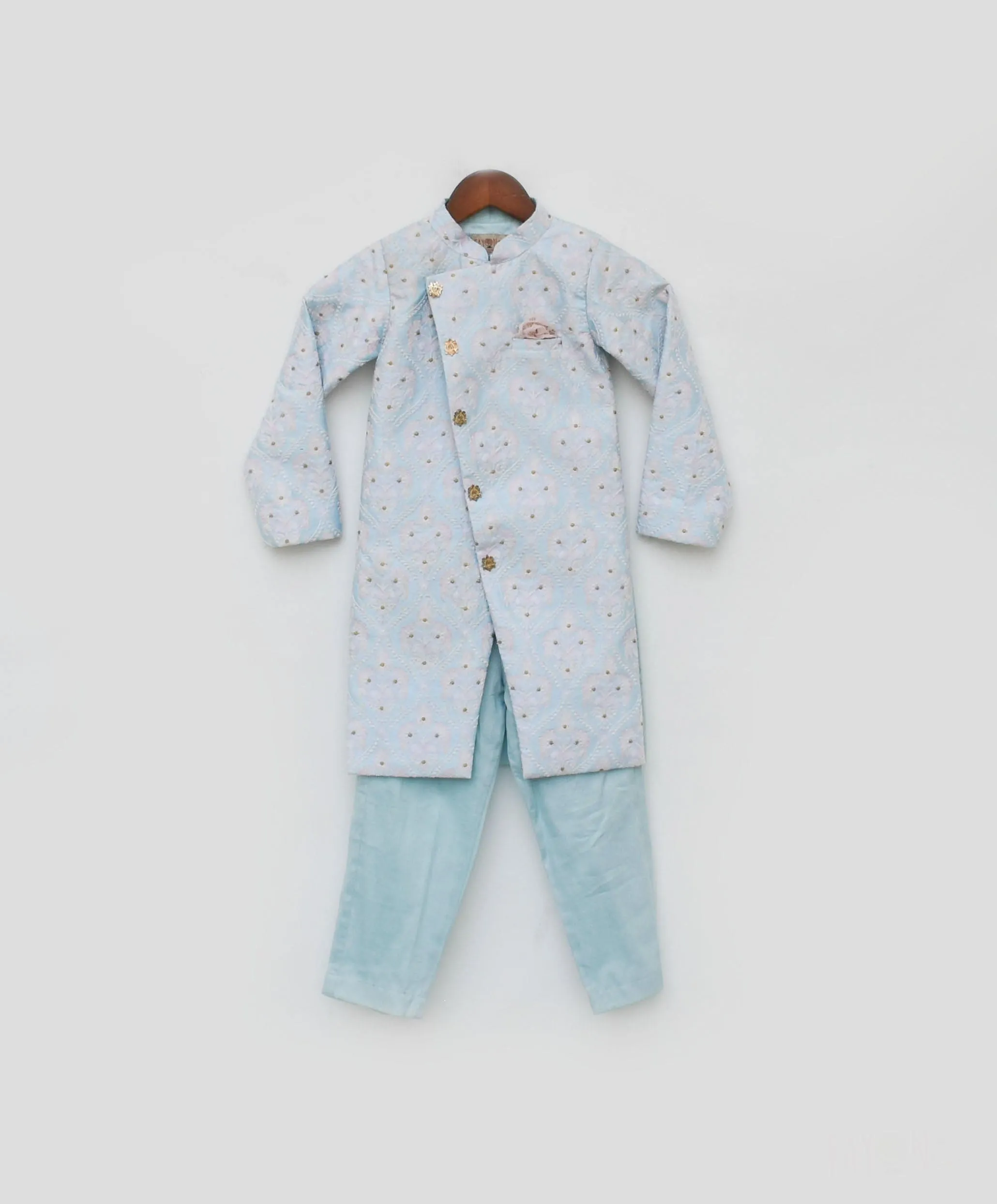 Pre Order: Blue Embroidery Ajkan and Pant