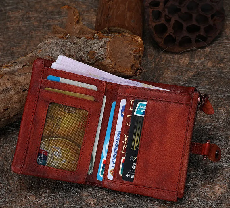 Purple Womens Wallet Small Leather Bifold Wallet Vintage Billfold Cute Women Buckle Wallet For Ladies
