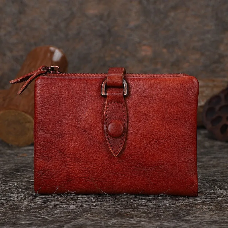 Purple Womens Wallet Small Leather Bifold Wallet Vintage Billfold Cute Women Buckle Wallet For Ladies