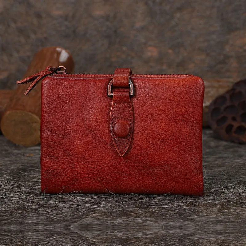 Purple Womens Wallet Small Leather Bifold Wallet Vintage Billfold Cute Women Buckle Wallet For Ladies