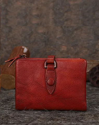 Purple Womens Wallet Small Leather Bifold Wallet Vintage Billfold Cute Women Buckle Wallet For Ladies