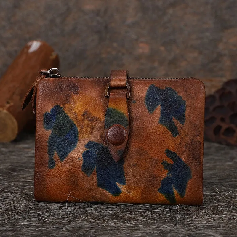 Purple Womens Wallet Small Leather Bifold Wallet Vintage Billfold Cute Women Buckle Wallet For Ladies