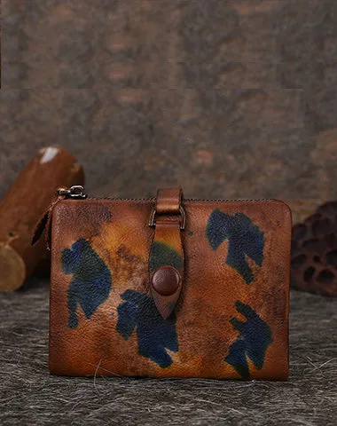 Purple Womens Wallet Small Leather Bifold Wallet Vintage Billfold Cute Women Buckle Wallet For Ladies