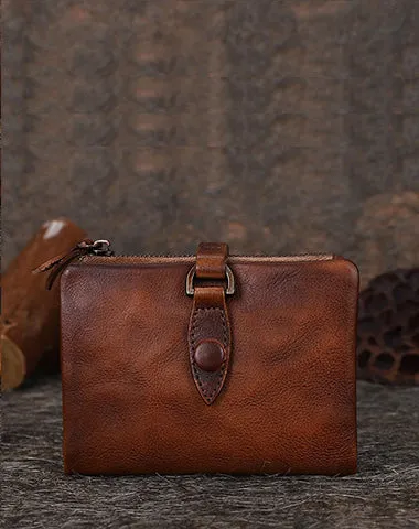 Purple Womens Wallet Small Leather Bifold Wallet Vintage Billfold Cute Women Buckle Wallet For Ladies