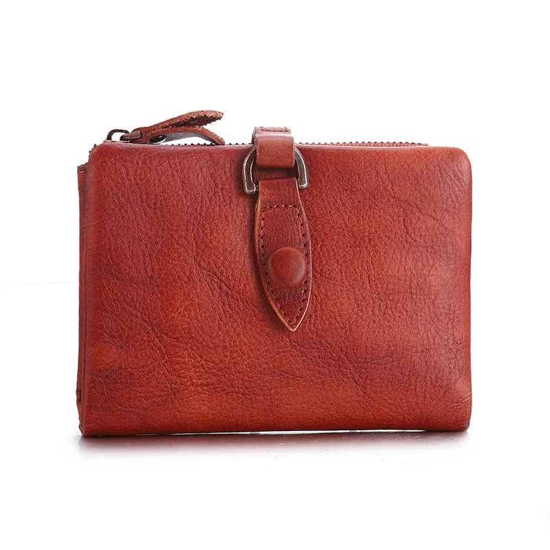 Purple Womens Wallet Small Leather Bifold Wallet Vintage Billfold Cute Women Buckle Wallet For Ladies
