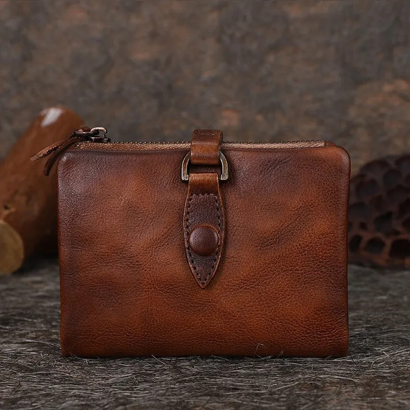 Purple Womens Wallet Small Leather Bifold Wallet Vintage Billfold Cute Women Buckle Wallet For Ladies