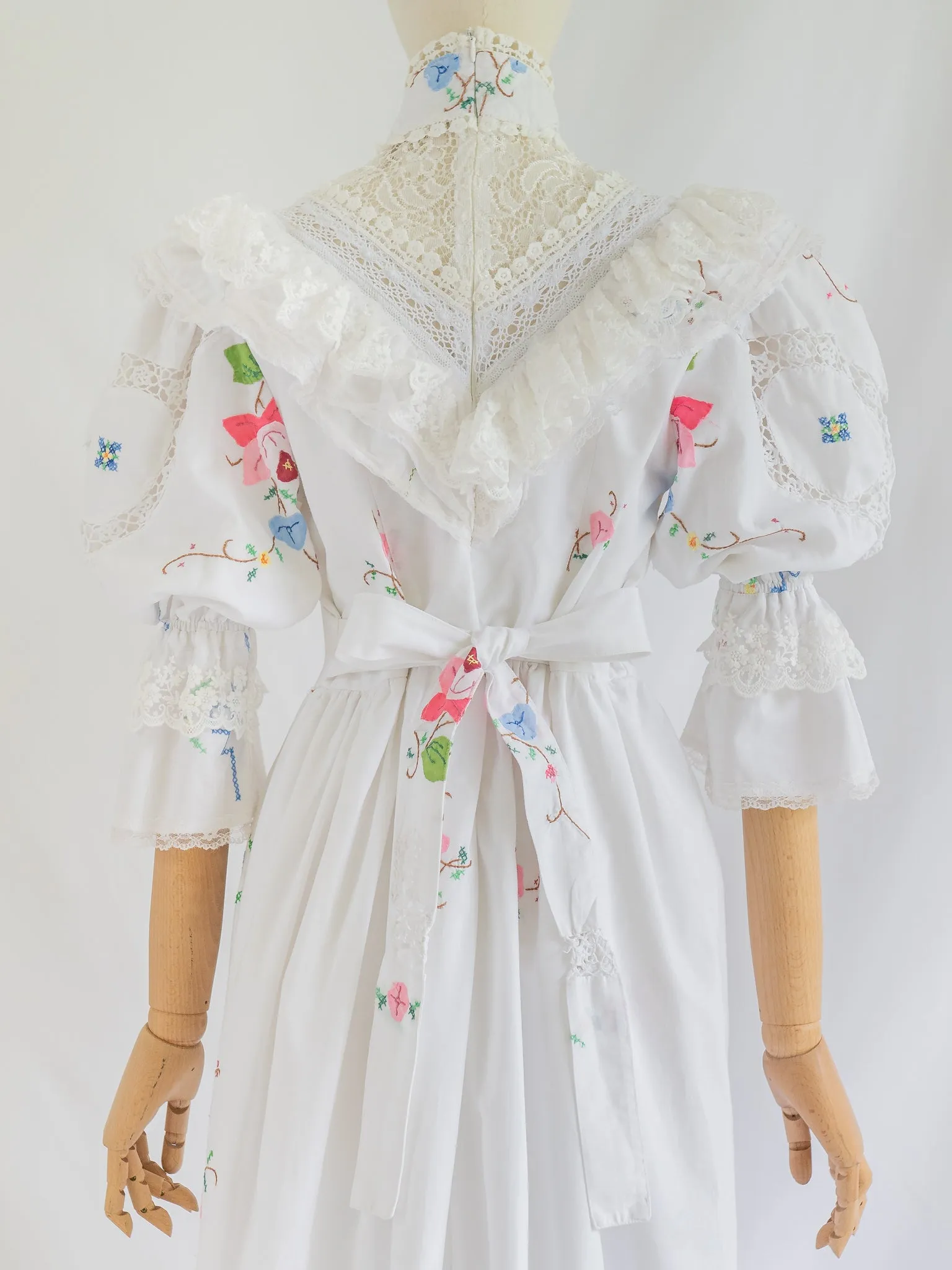 Re-design Upcycled Rose Embroidered White Maxi Dress