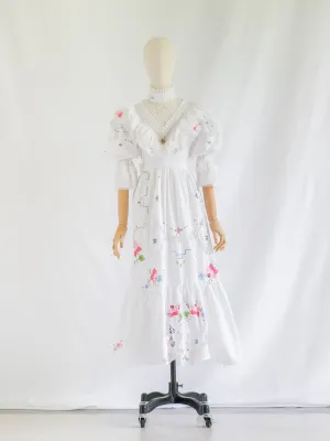 Re-design Upcycled Rose Embroidered White Maxi Dress