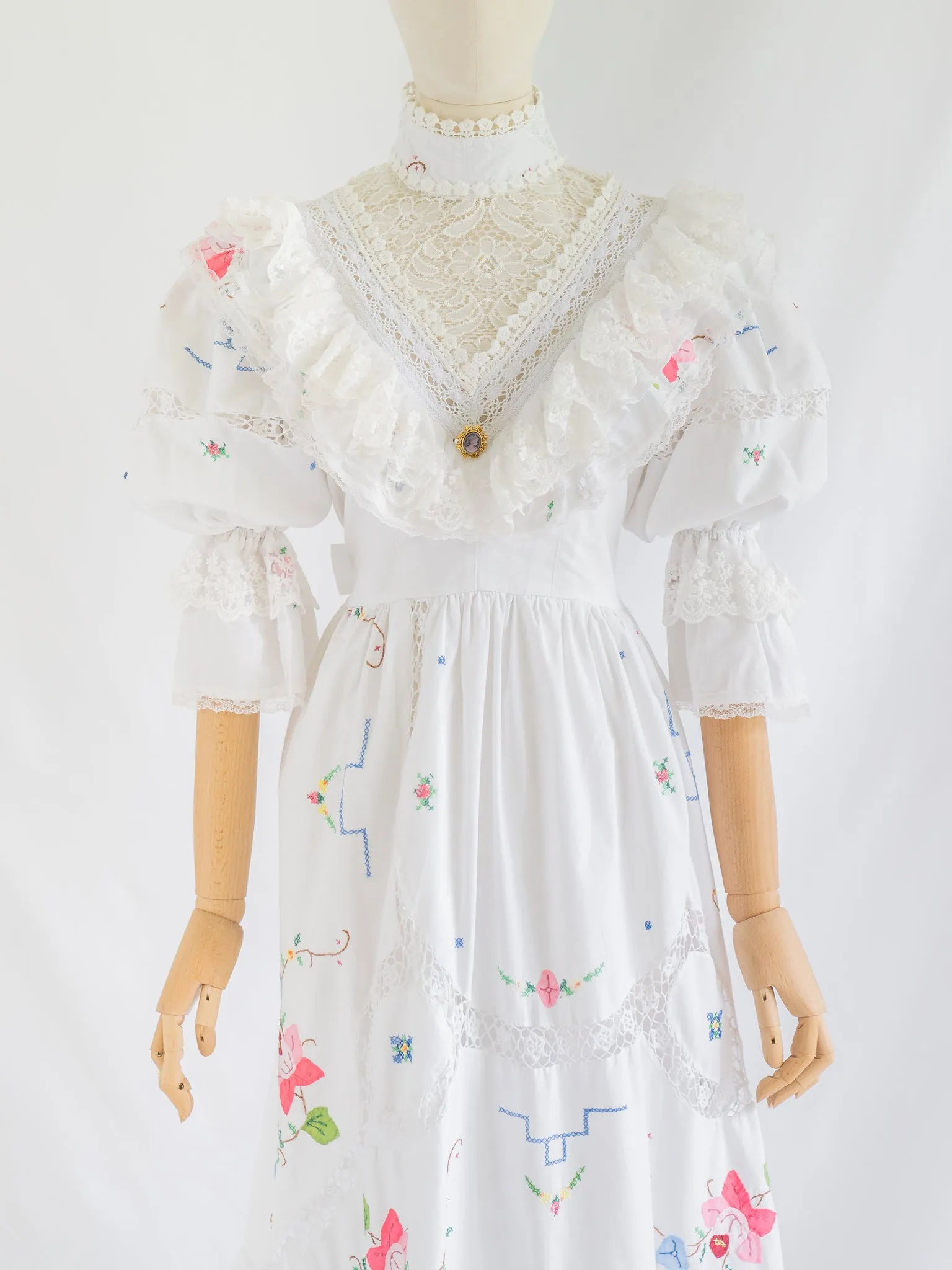 Re-design Upcycled Rose Embroidered White Maxi Dress