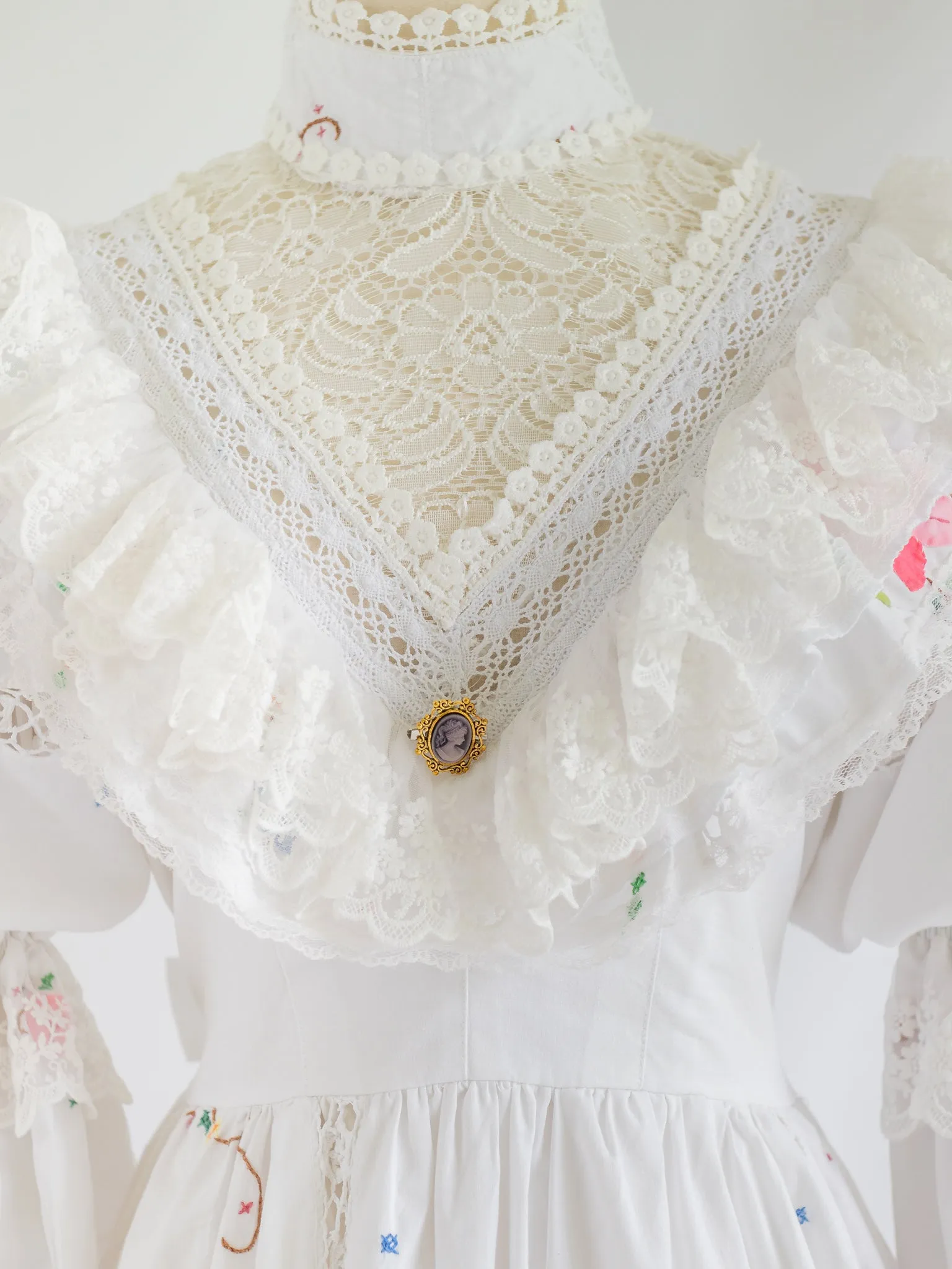 Re-design Upcycled Rose Embroidered White Maxi Dress
