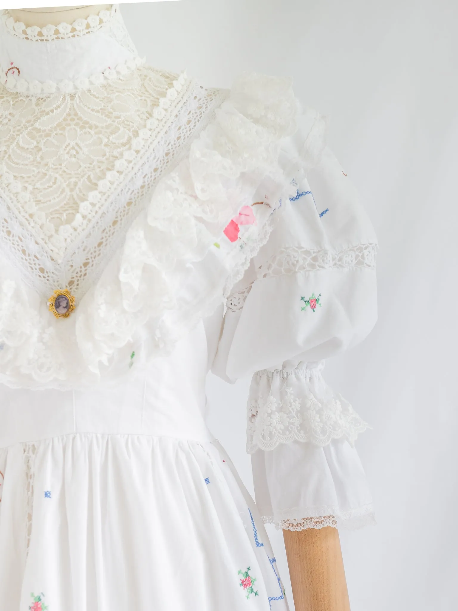 Re-design Upcycled Rose Embroidered White Maxi Dress
