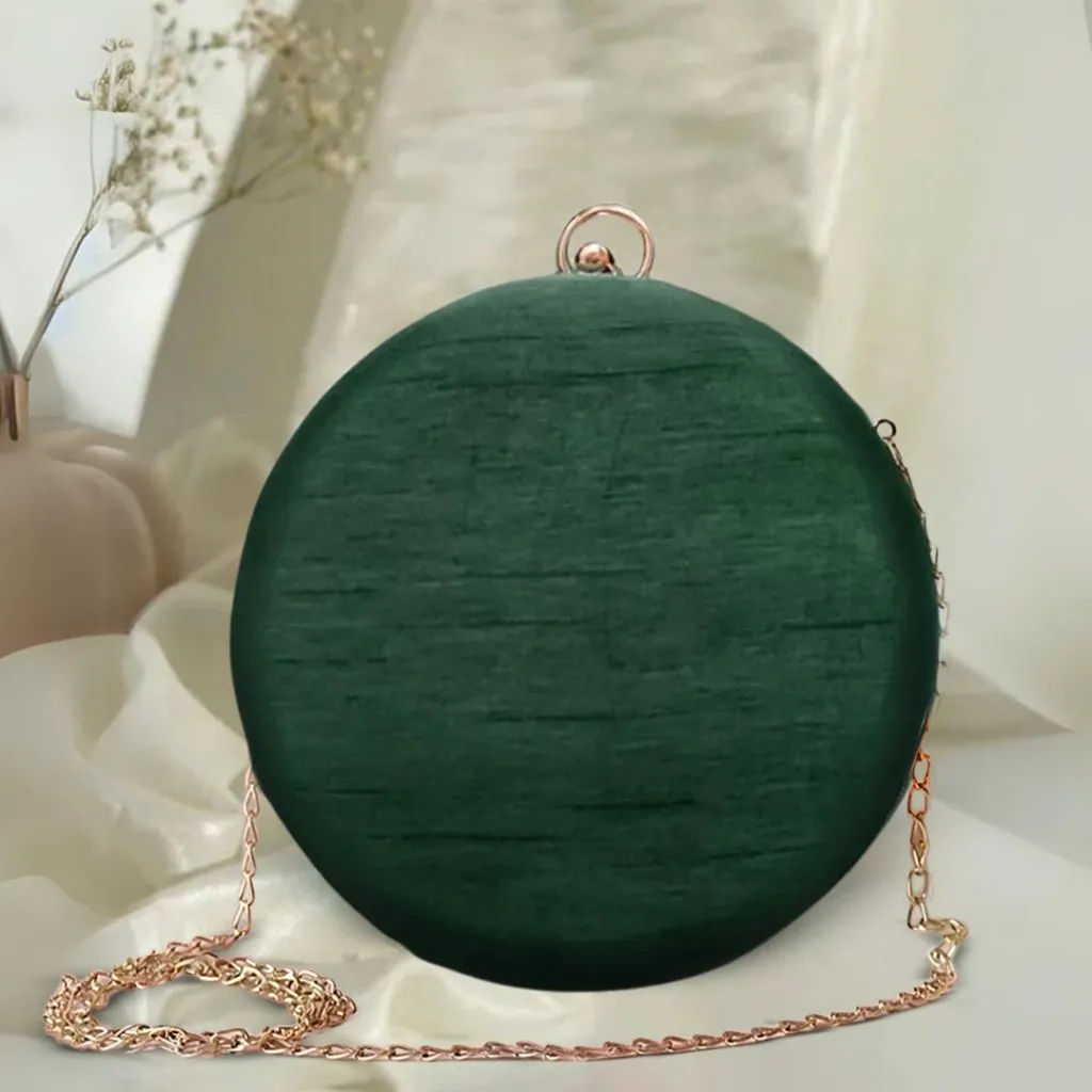 Round Zari Pearl Clutch | Green