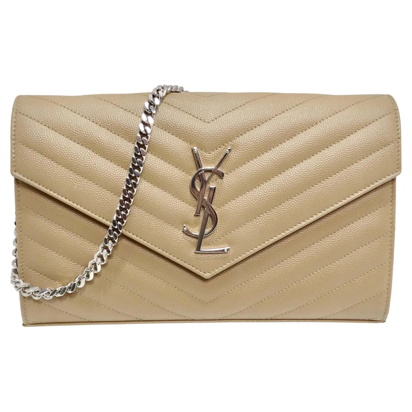 Saint Laurent Grain De Poudre Matelasse Chevron Quilted Chain Wallet