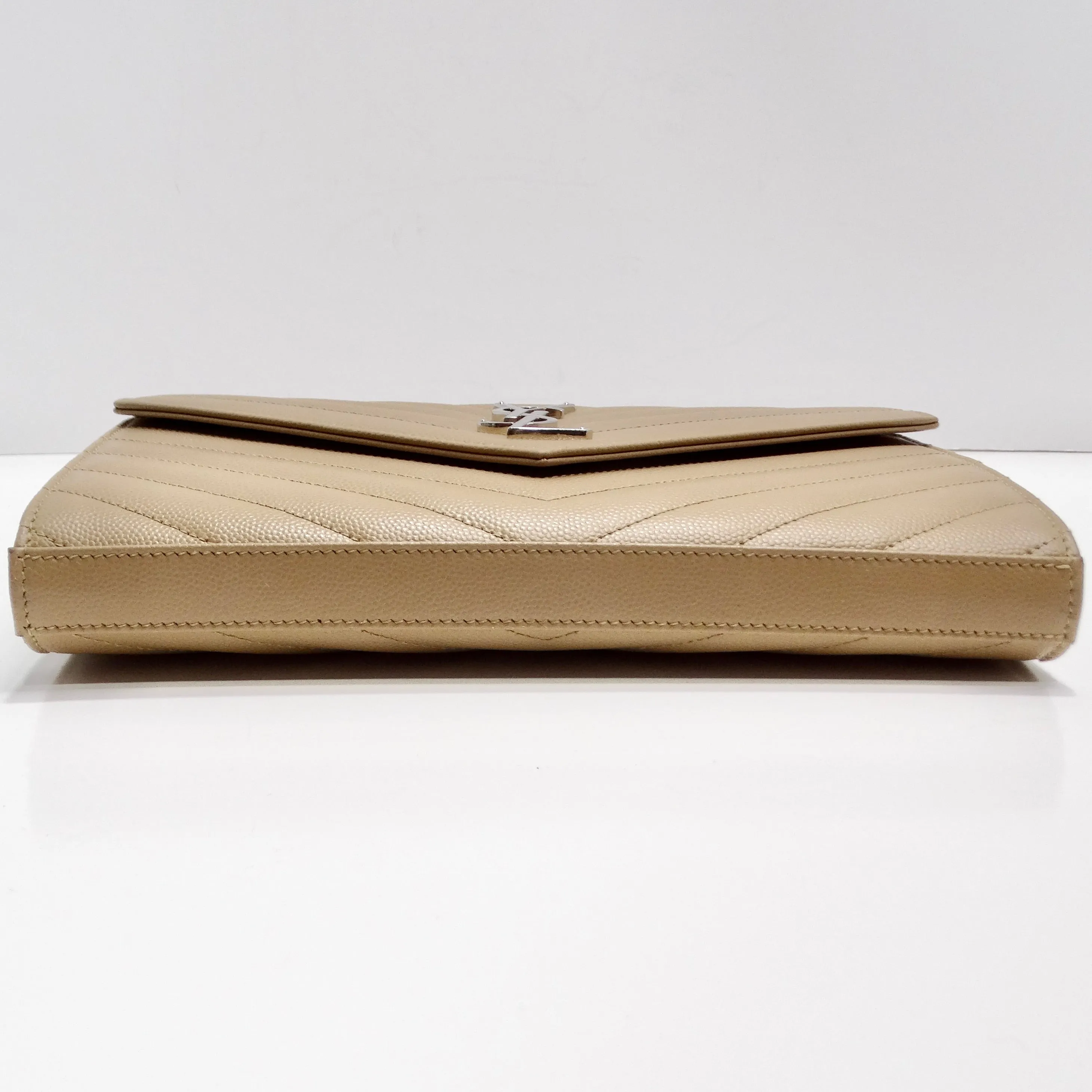 Saint Laurent Grain De Poudre Matelasse Chevron Quilted Chain Wallet
