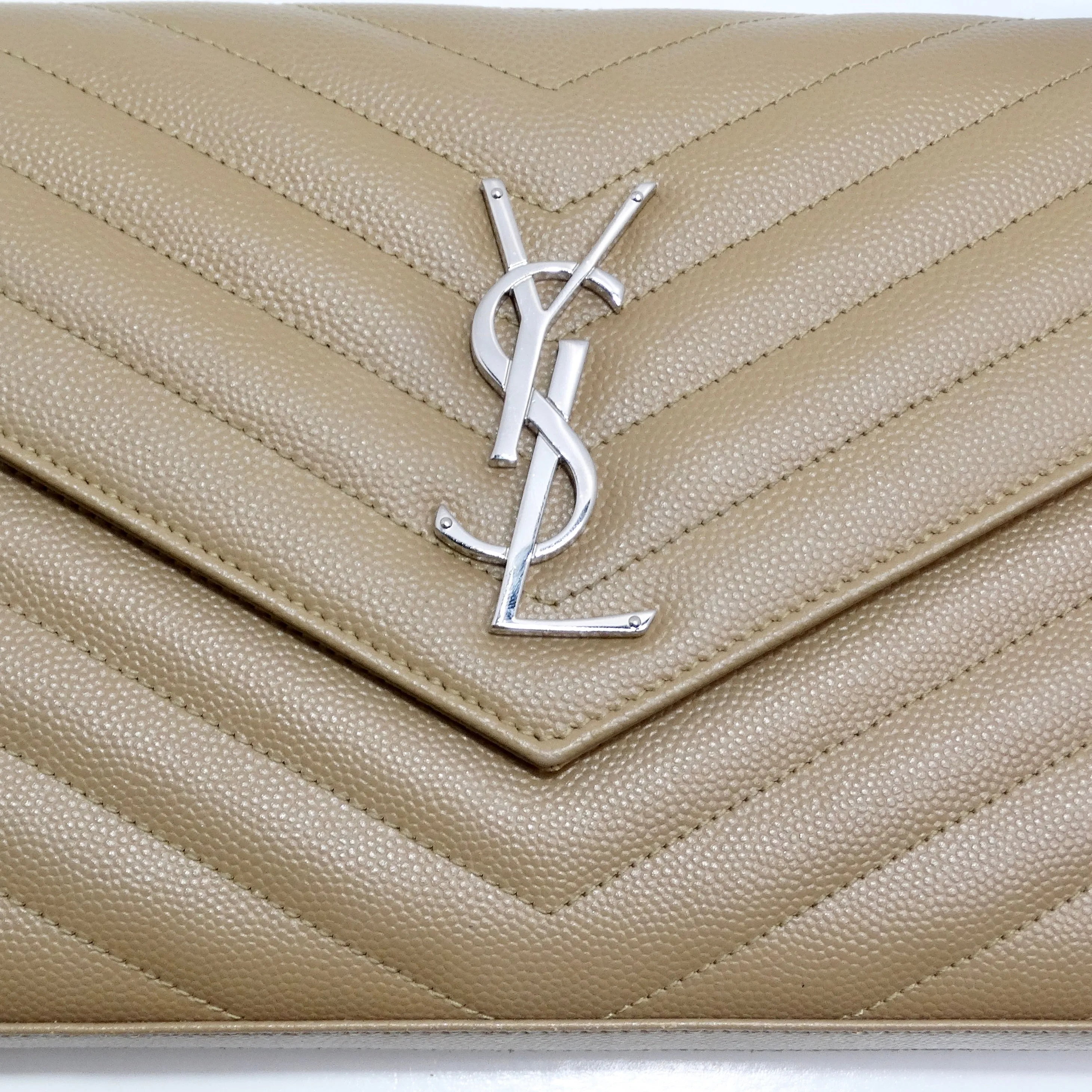 Saint Laurent Grain De Poudre Matelasse Chevron Quilted Chain Wallet