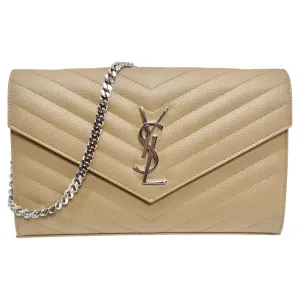 Saint Laurent Grain De Poudre Matelasse Chevron Quilted Chain Wallet
