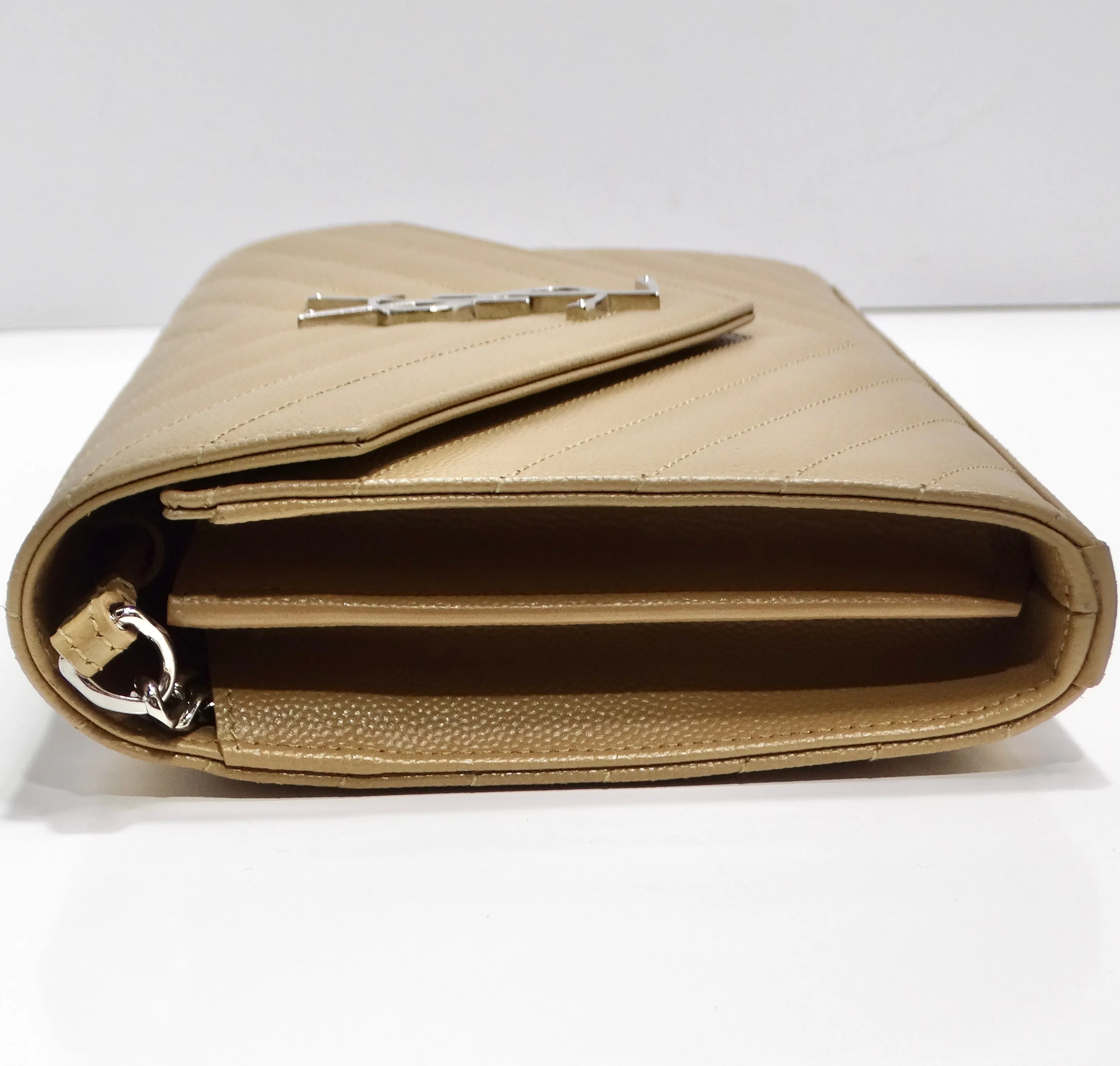 Saint Laurent Grain De Poudre Matelasse Chevron Quilted Chain Wallet