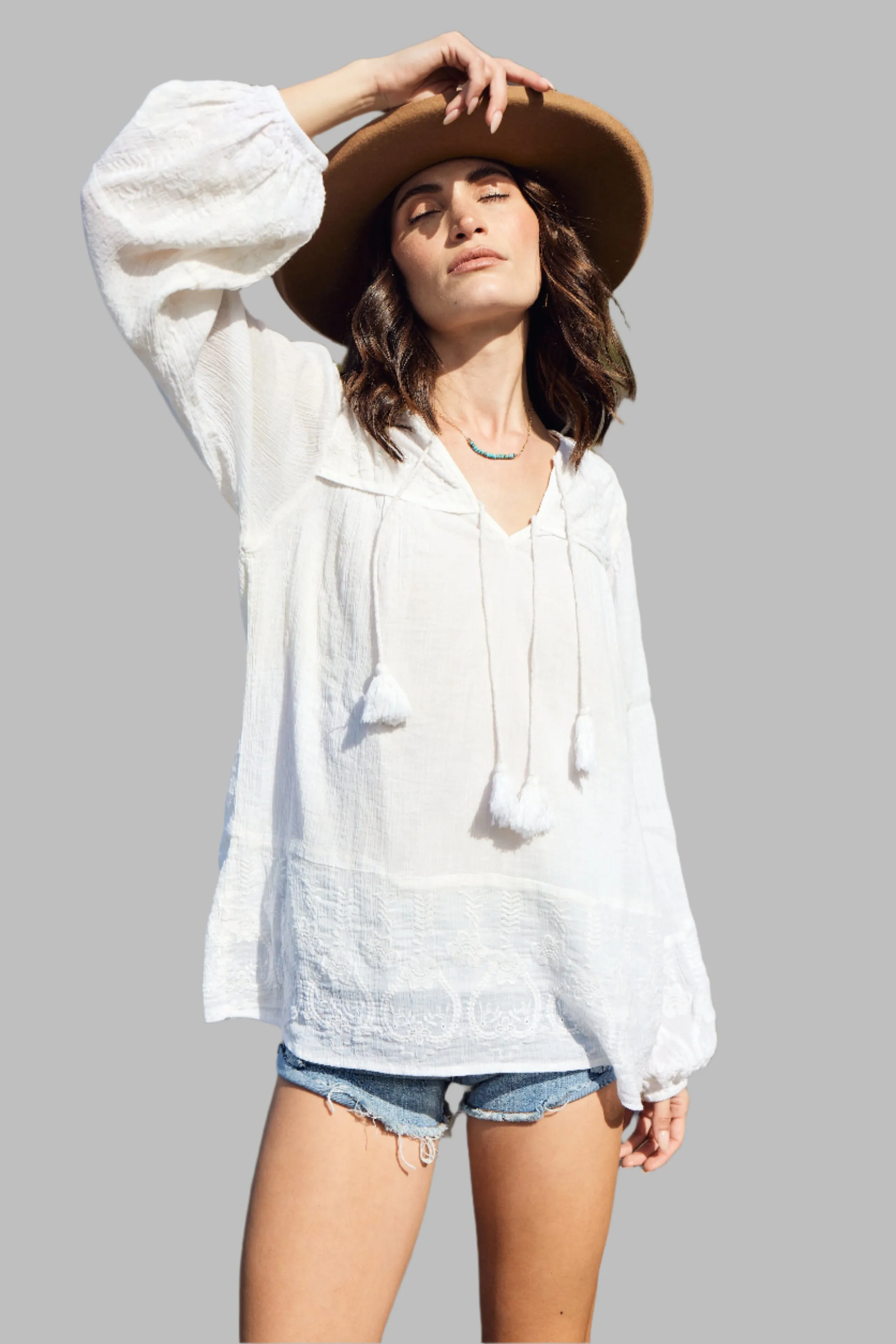 Serenity Embroidered Blouse Natural
