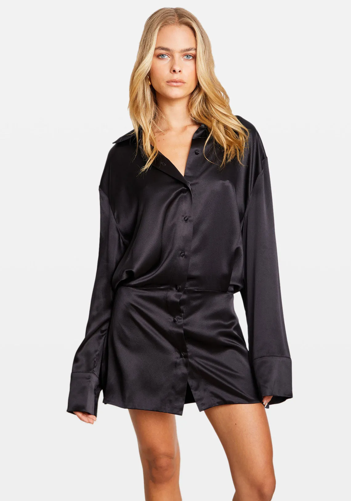 SILK SHIRT DRESS BLACK