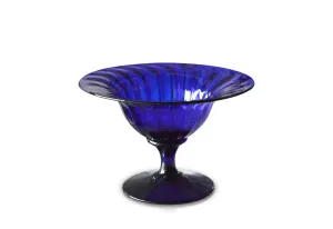 Small Blue Glass Optic Footed Bowl