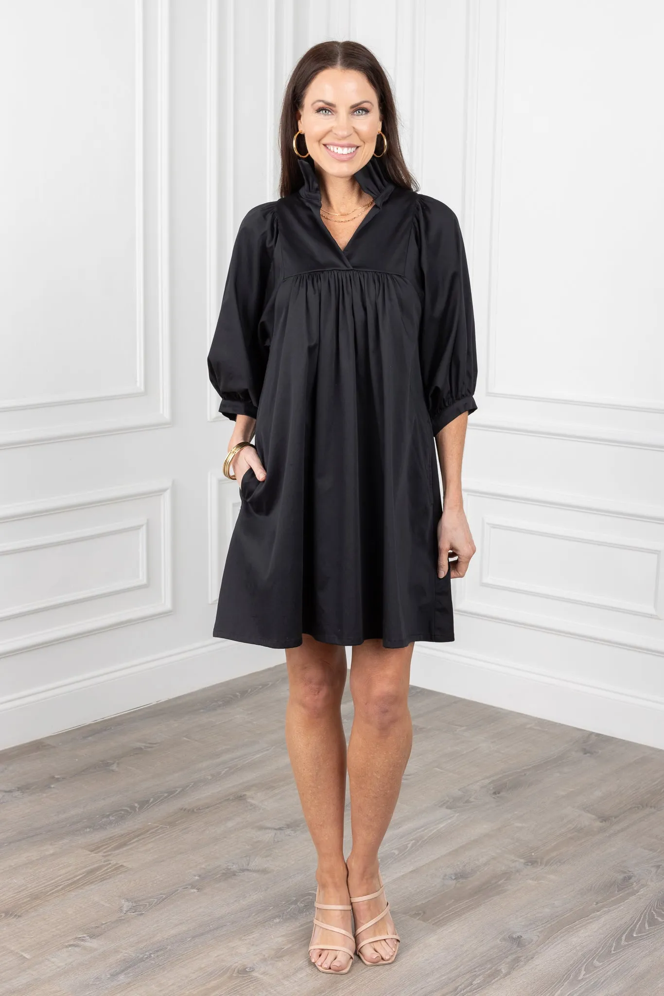 Stella Dress- Black Cotton Poplin by Emily McCarthy