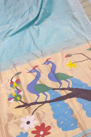 Stunning Blue Handloom Paithani Pure Cotton Saree - Perfect for Any Occasion!