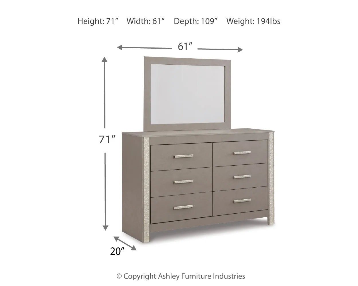 Surancha Full Panel Bed with Mirrored Dresser, Chest and Nightstand in Gray