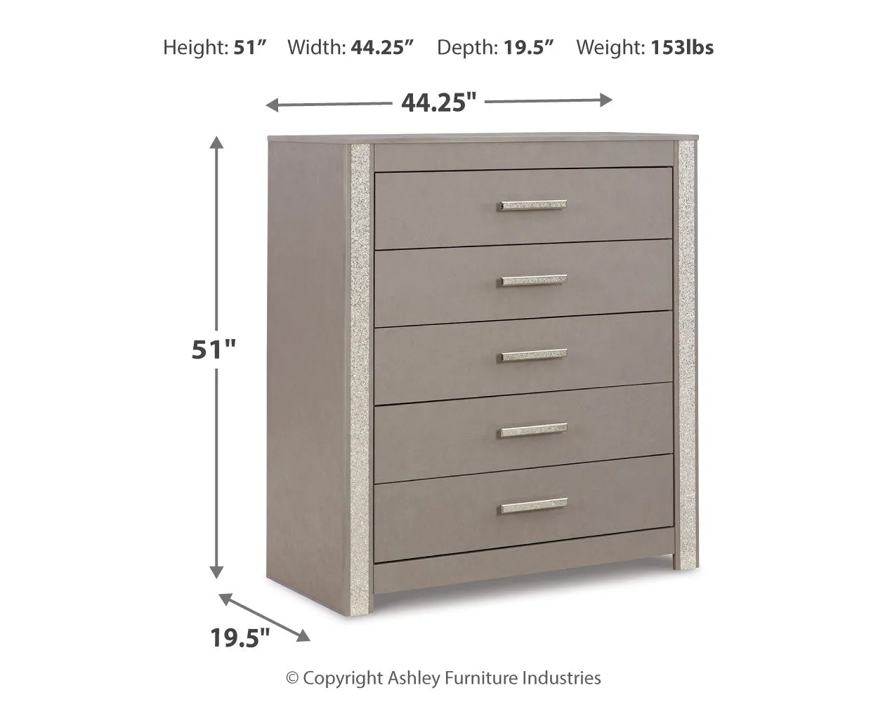 Surancha Full Panel Bed with Mirrored Dresser, Chest and Nightstand in Gray