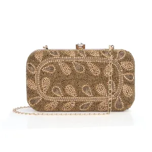 THE CLOWNFISH Anmol Collection Womens Party Clutch Ladies Wallet with Chain Strap Evening Sling Bag with Fashionable Beads Work Floral Design (Peach)