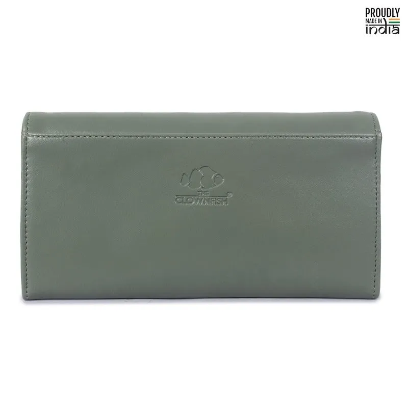 THE CLOWNFISH Laura Collection Womens Wallet Clutch Ladies Purse with multiple card slots (Olive Green)