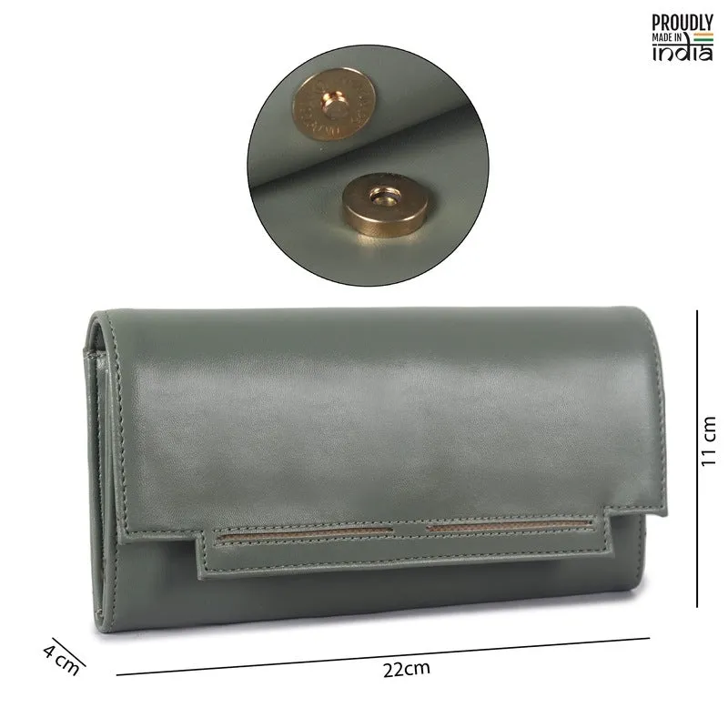 THE CLOWNFISH Laura Collection Womens Wallet Clutch Ladies Purse with multiple card slots (Olive Green)
