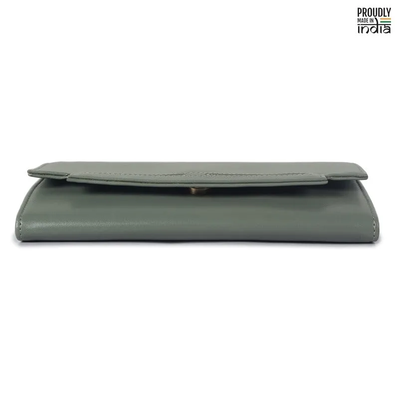 THE CLOWNFISH Laura Collection Womens Wallet Clutch Ladies Purse with multiple card slots (Olive Green)