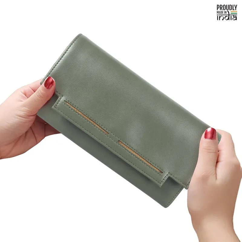 THE CLOWNFISH Laura Collection Womens Wallet Clutch Ladies Purse with multiple card slots (Olive Green)