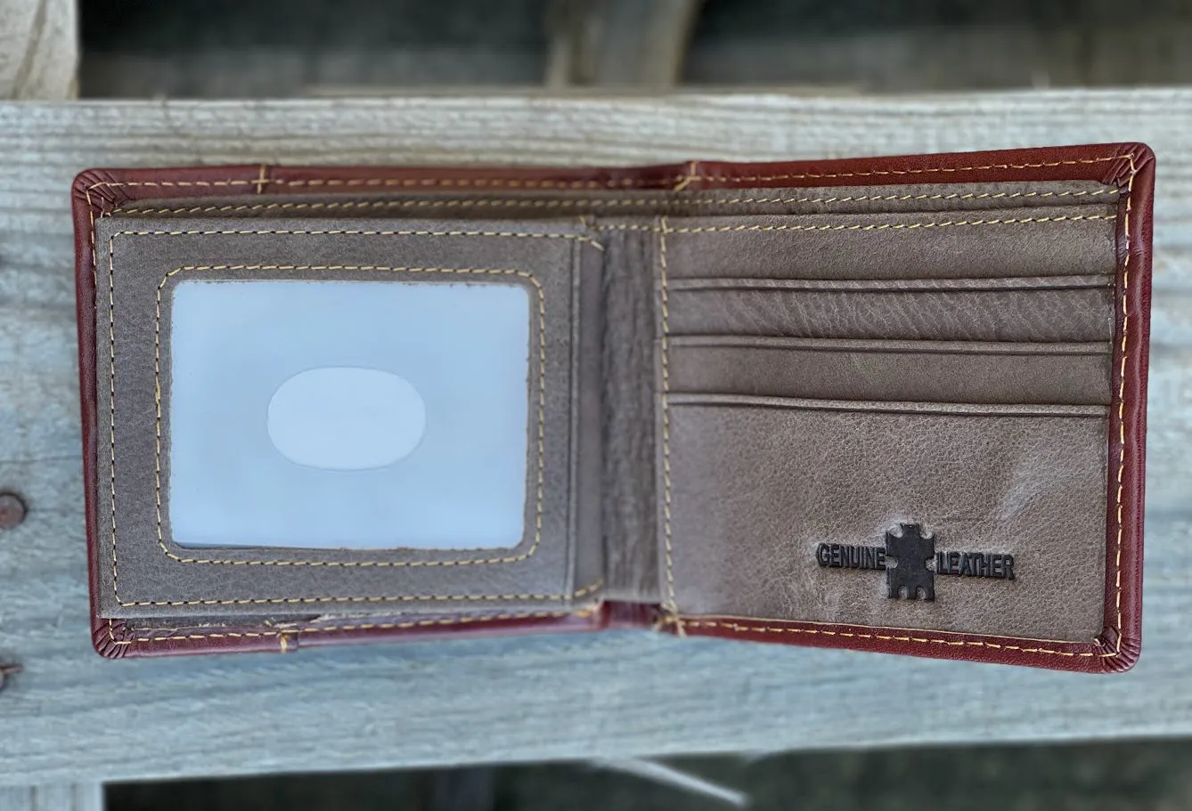 Top Notch Accessories 50100-3BR Brown Praying Cowboy w/Turquoise Inlay Bi-Fold Wallet