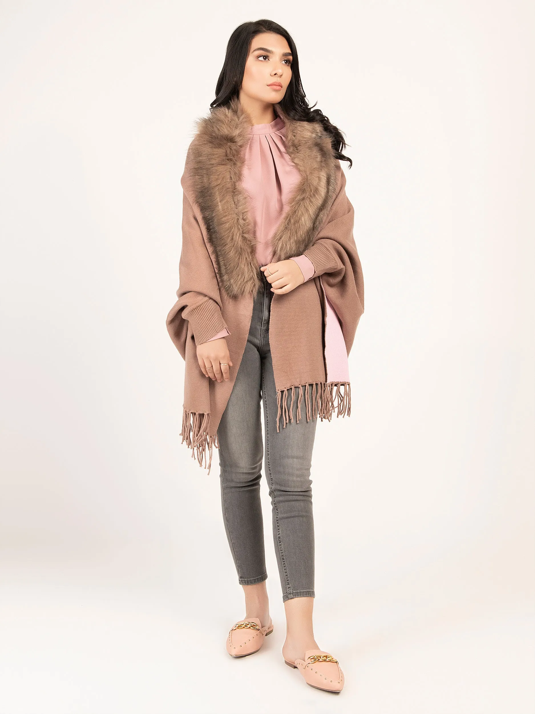 Two Tone Faux Fur Cape Shawl
