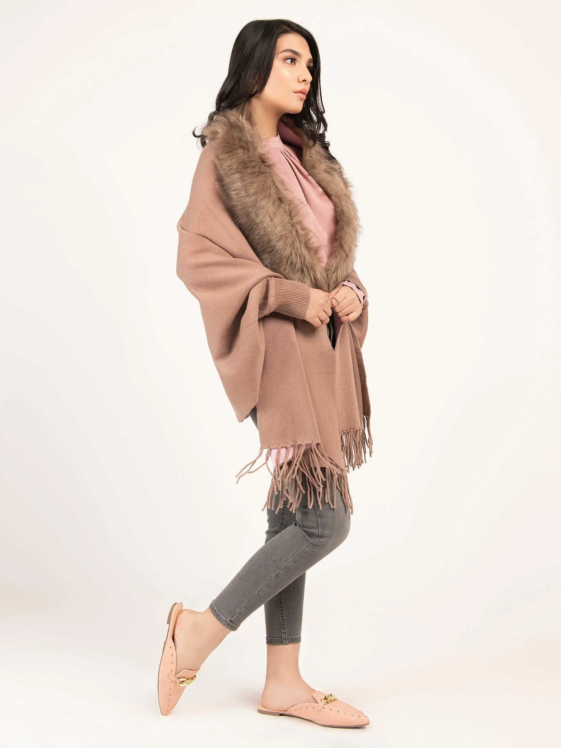 Two Tone Faux Fur Cape Shawl