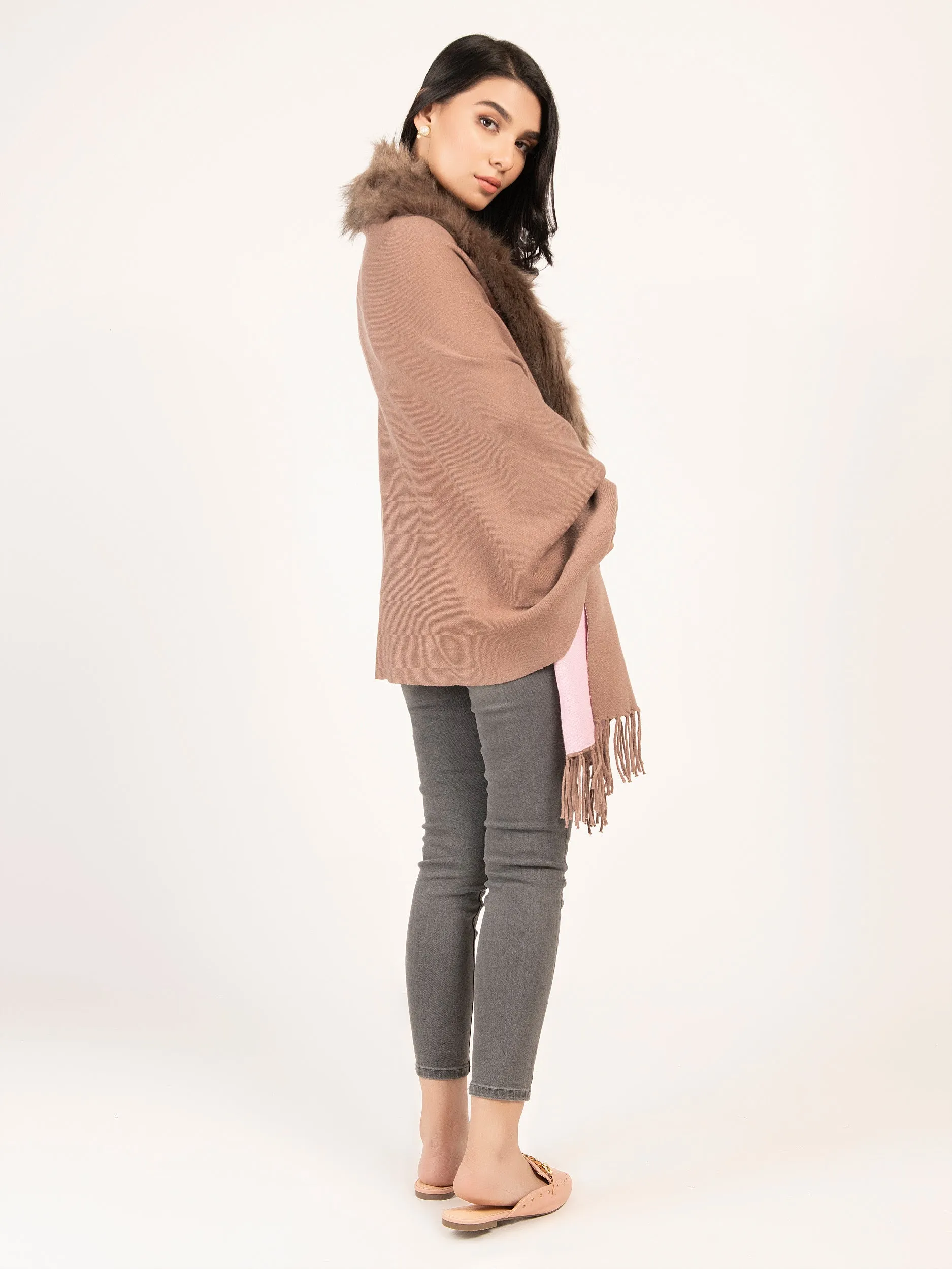 Two Tone Faux Fur Cape Shawl