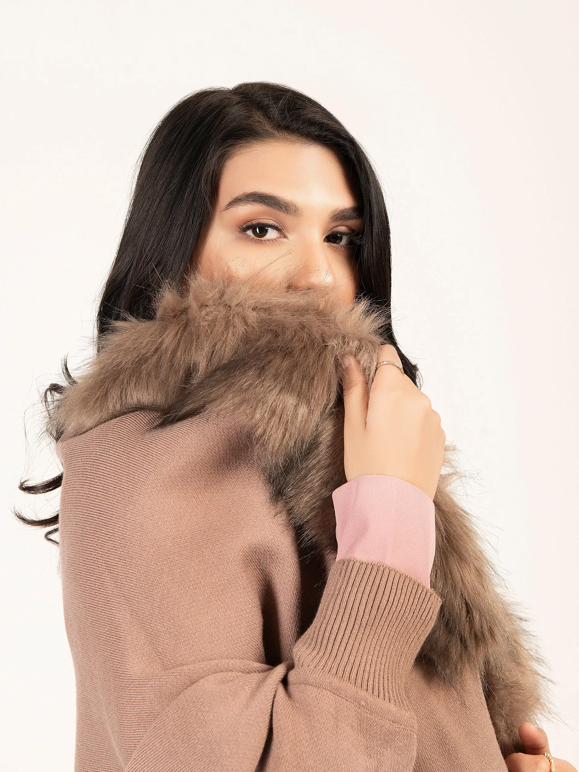 Two Tone Faux Fur Cape Shawl