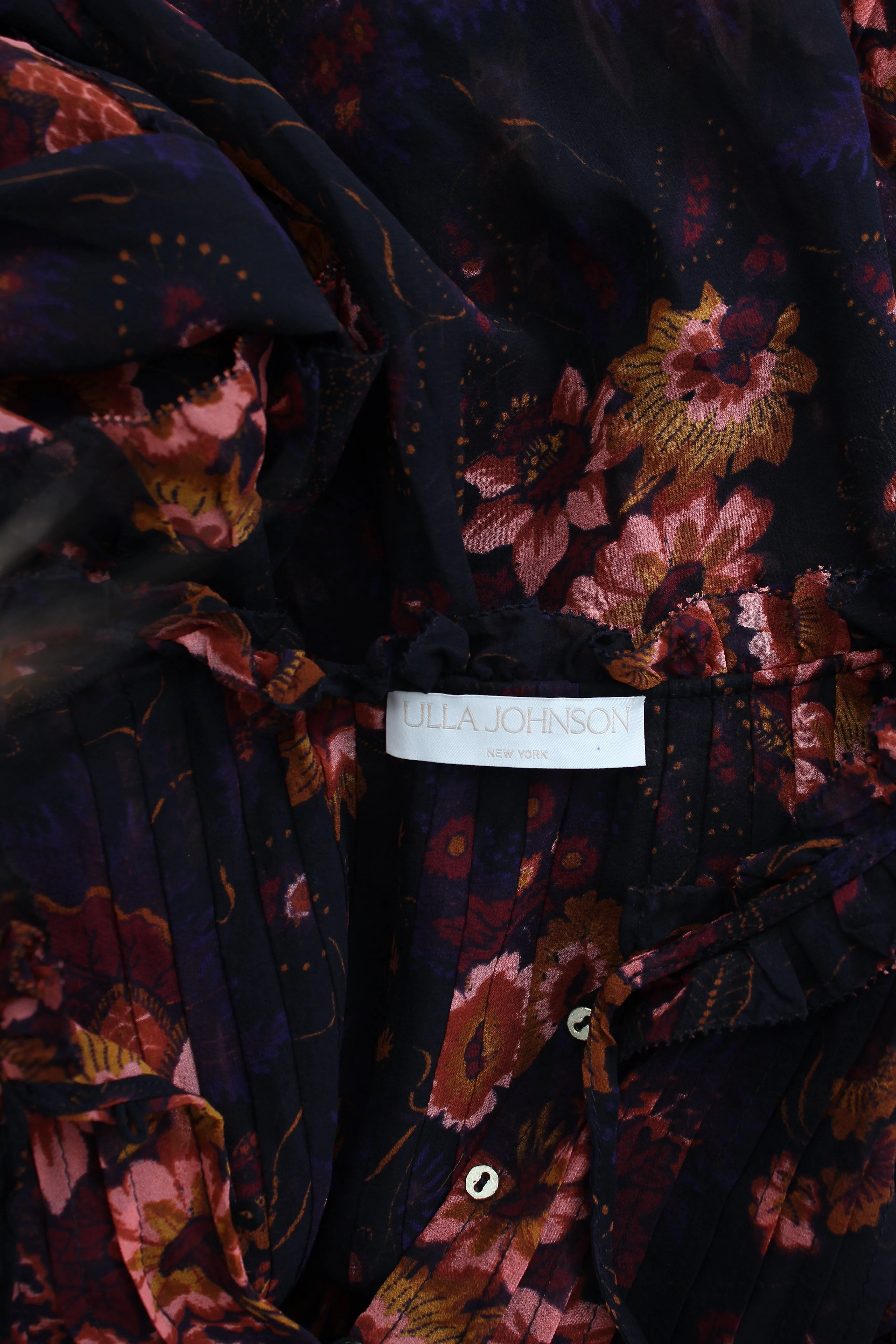 Ulla Johnson Miray Ruffled Floral Printed Silk Blouse