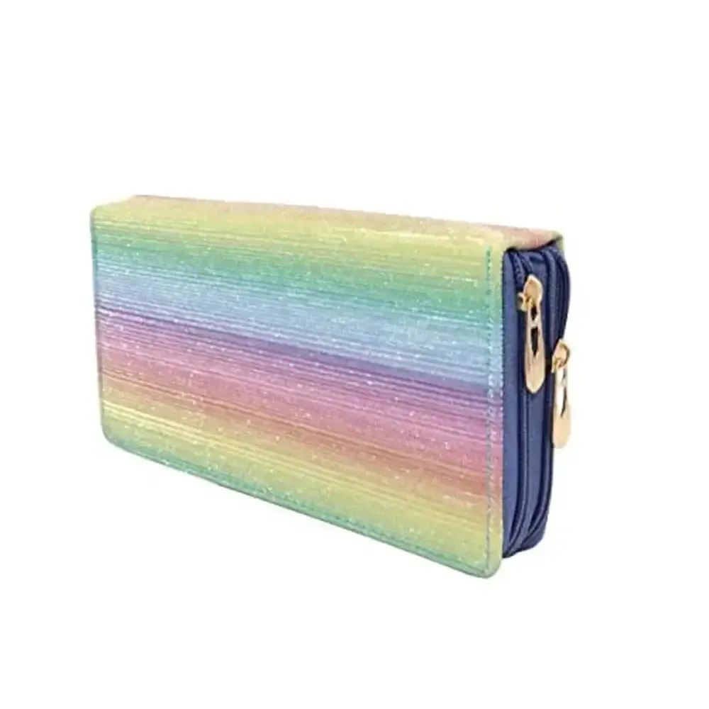 VRUGRA Stylish Premium Vintage Collection PU-Leather Shining Glittering Material Hand Wallet/Clutch,Purse (Rainbow)