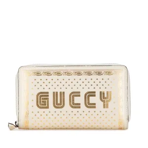 White Gucci Guccy Sega Zip Around Leather Long Wallet