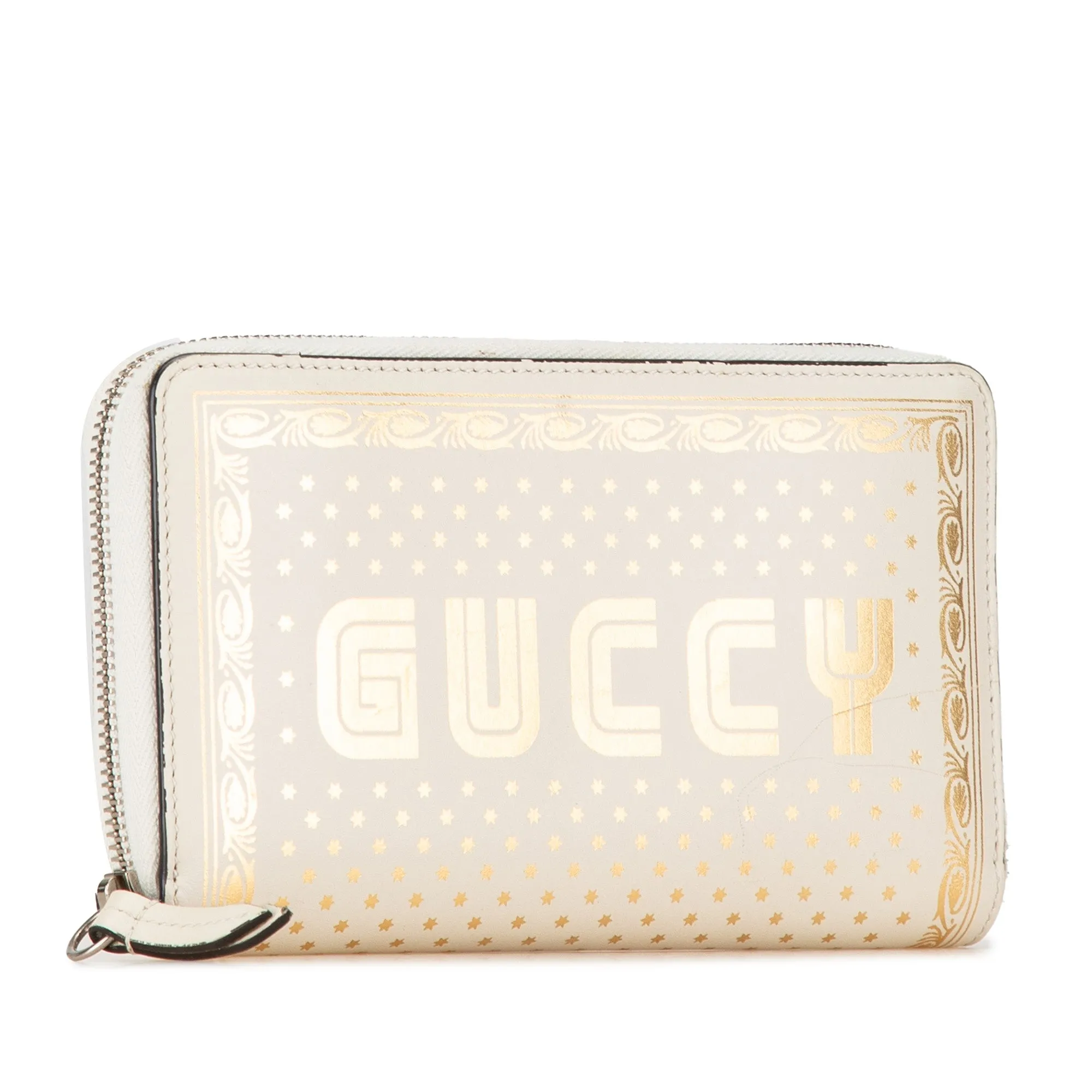 White Gucci Guccy Sega Zip Around Leather Long Wallet