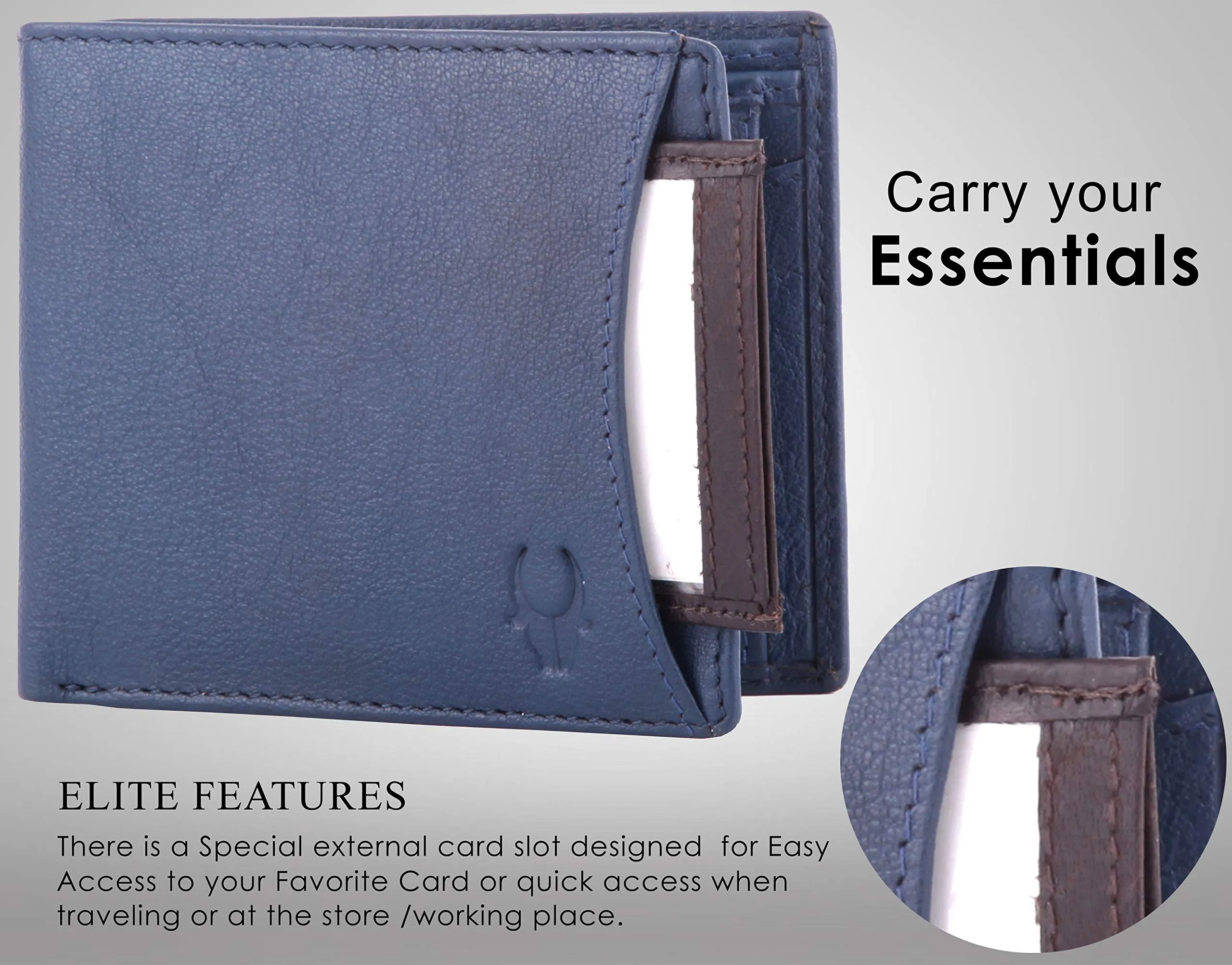 WildHorn Classic Blue Leather Wallet for Men (Blue) (Blue)
