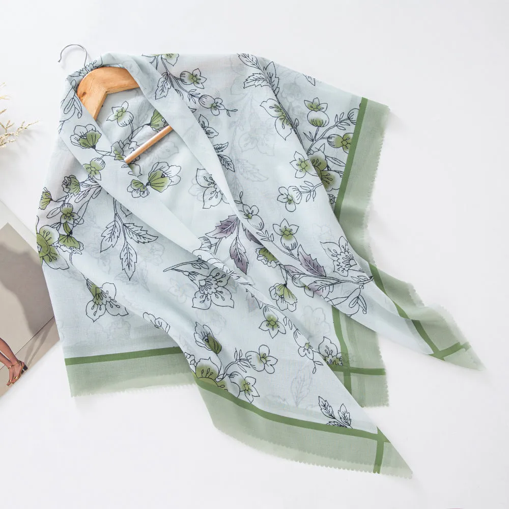WJA281  High-grade Bali yarn printed square scarf, versatile sunscreen flower headscarf, warm shawl
