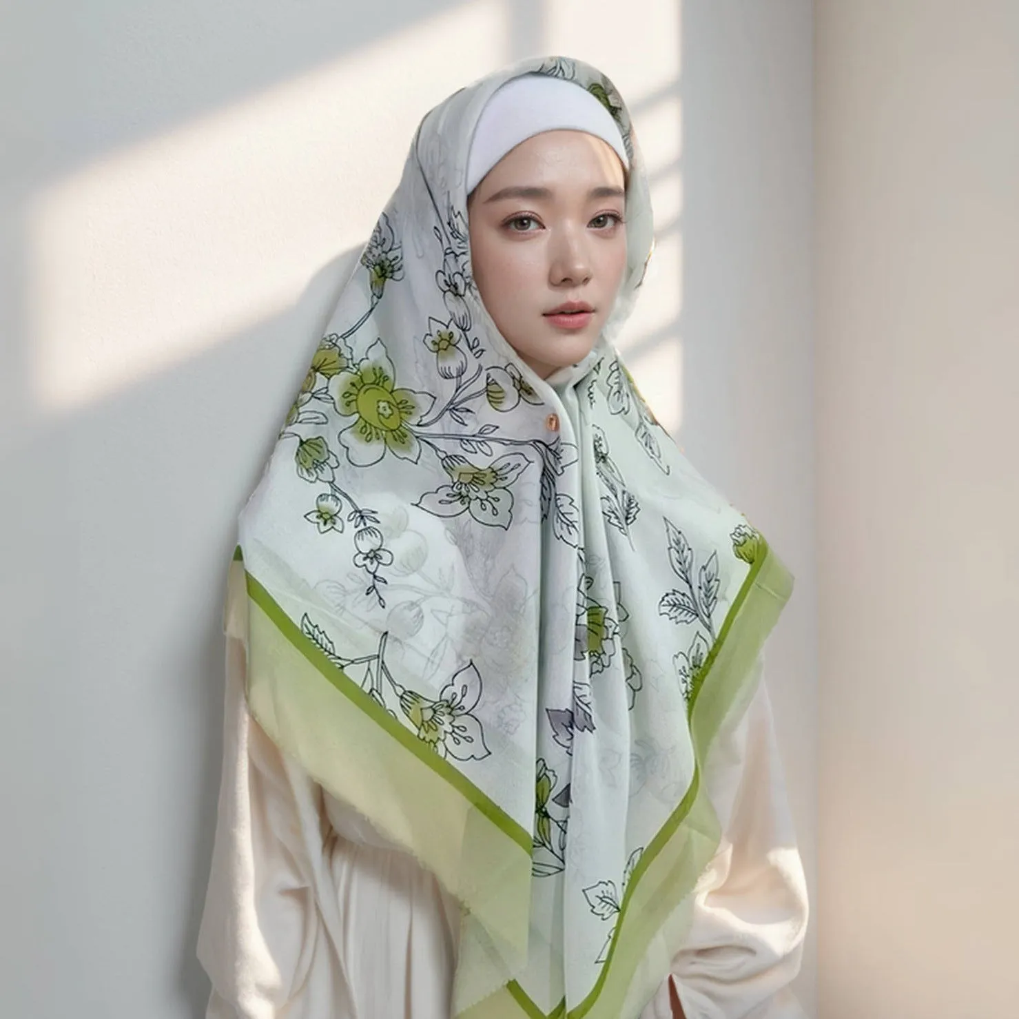 WJA281  High-grade Bali yarn printed square scarf, versatile sunscreen flower headscarf, warm shawl