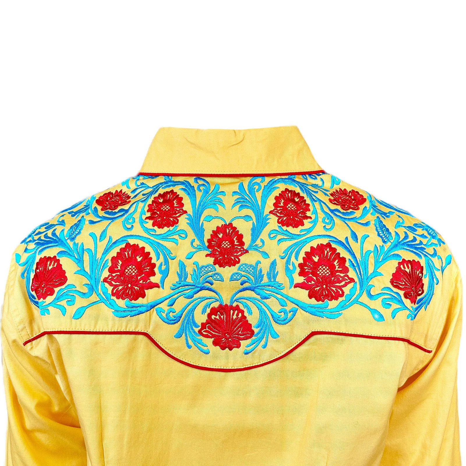 Women's Vintage Floral Embroidered Gold Western Shirt
