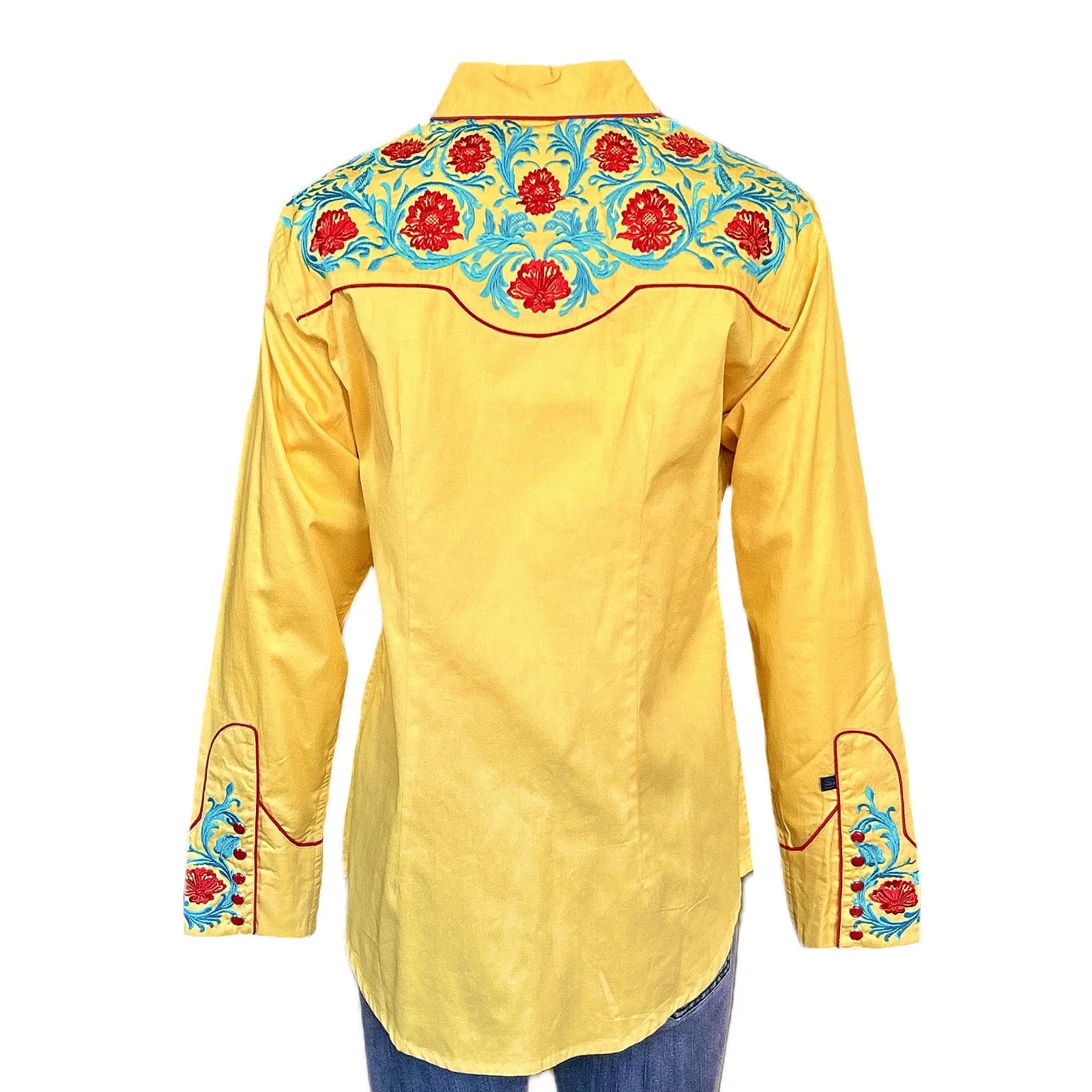 Women's Vintage Floral Embroidered Gold Western Shirt